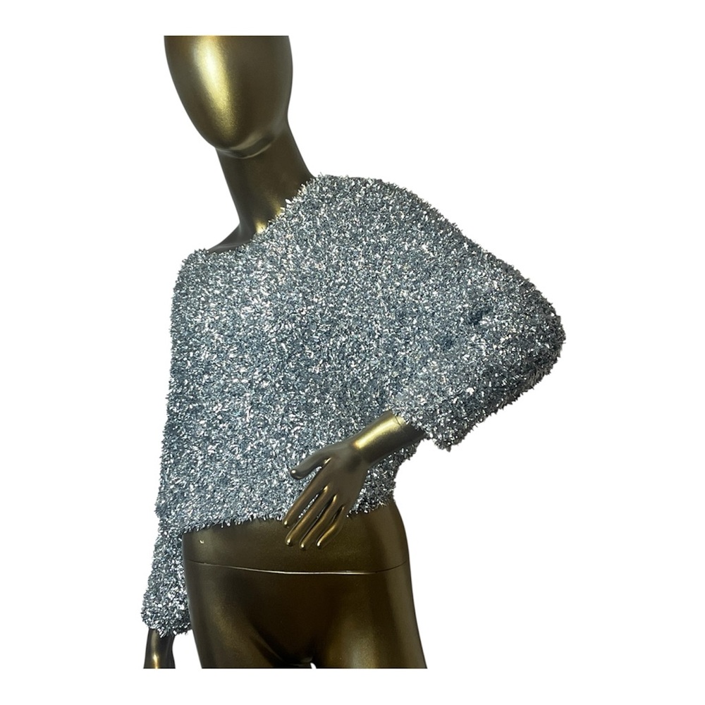 PierAntonioGaspari Italian Silver Metallic Knit Tinsel Sweater Top NWT
